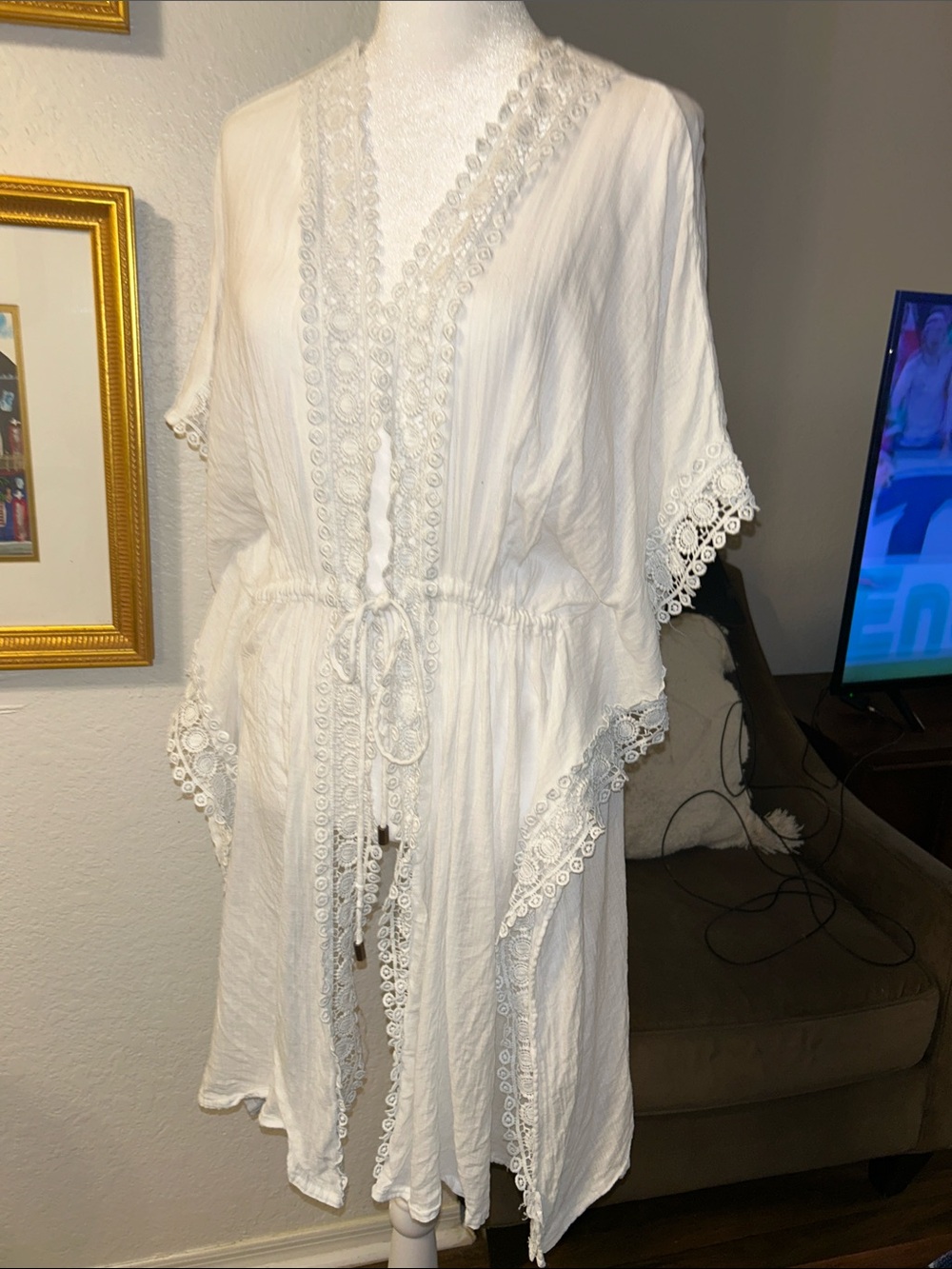 Club Z Collection White Lace-Trim Gauzy Cover-Up 100% Cotton SZ 1X